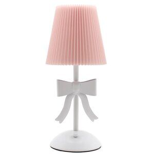 OneDesign Home Portable and Rechargeable Touch Lamp w/ Pink Fabric Pleated Shade